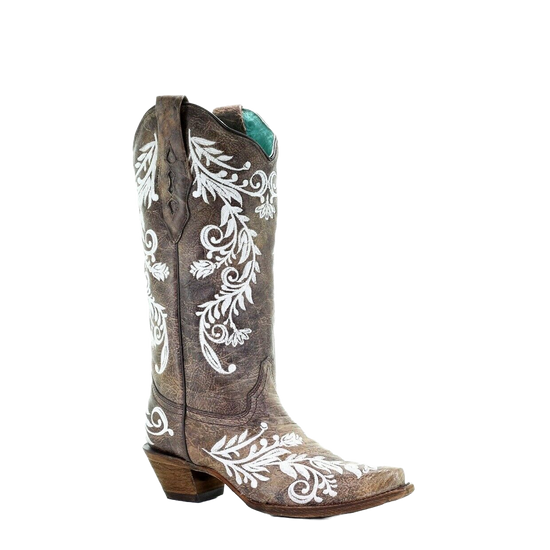 Corral Ladies Brown & White Embroidery Boots A3753