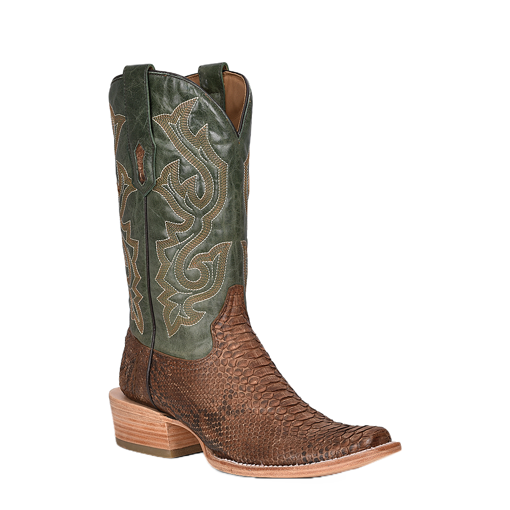 Corral Men's Brown & Green Python Leather Square Toe Boots A4287