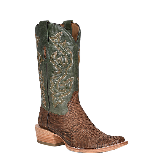 Corral Men's Brown & Green Python Leather Square Toe Boots A4287