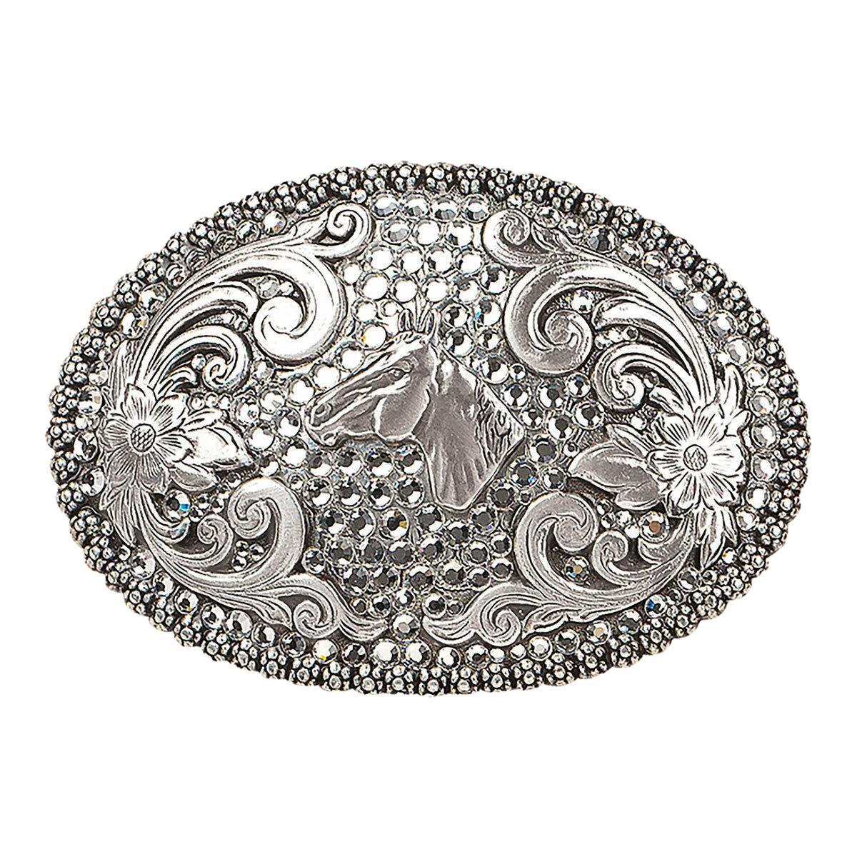 Nocona Ladies Silver & Crystal Horse Belt Buckle 37536