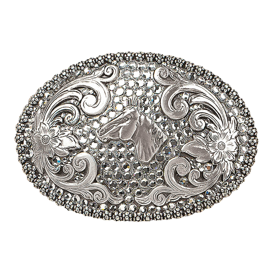Nocona Ladies Silver & Crystal Horse Belt Buckle 37536