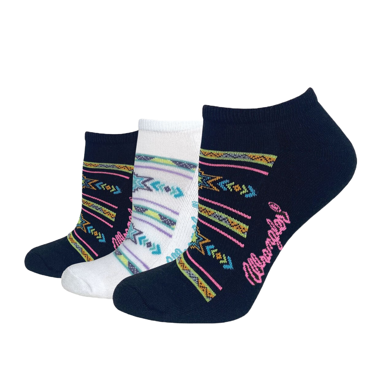 Wrangler® Ladies Aztec Seamless Toe Black & White 3-Pair Low Cut Socks 72873-7000-MED