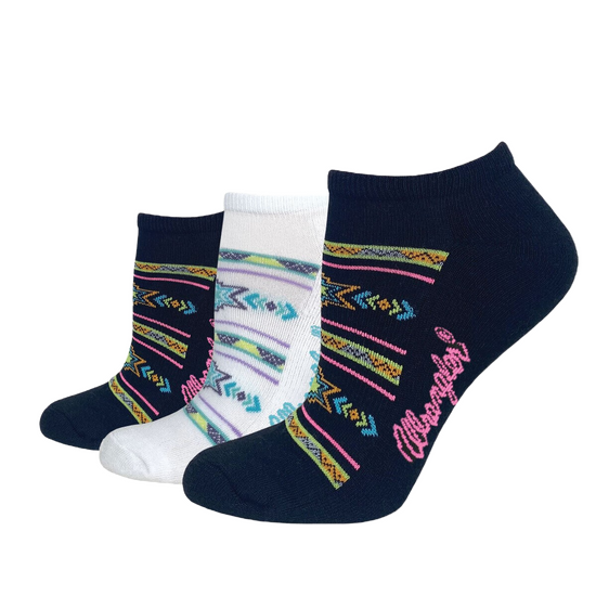Wrangler® Ladies Aztec Seamless Toe Black & White 3-Pair Low Cut Socks 72873-7000-MED