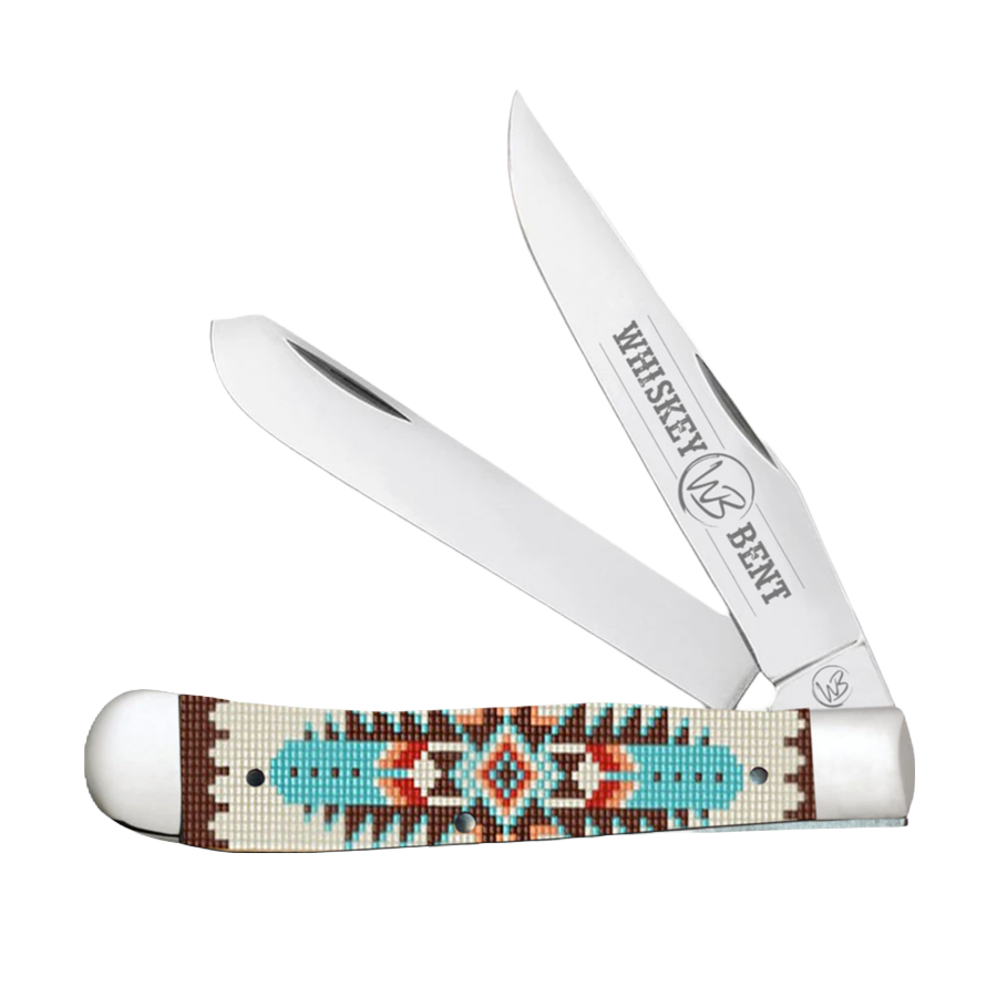 Whiskey Bent Bead Trapper Turquoise Double Blade Pocket Knife WB11-01