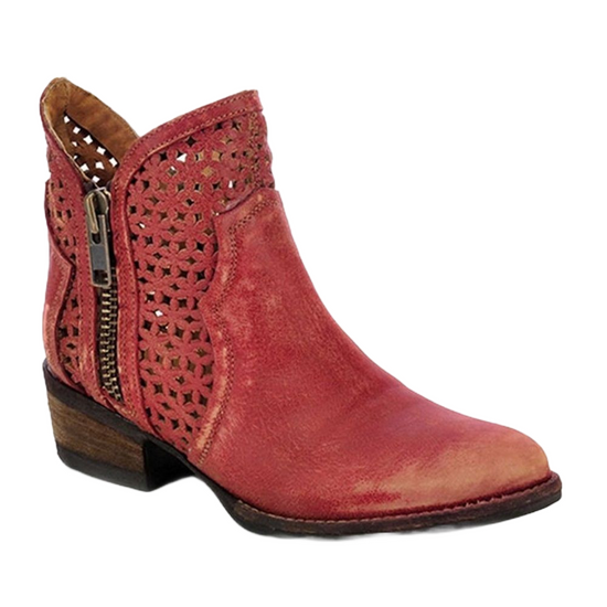 Circle G by Corral Ladies Red Laser Cutout Shortie Boot Q0003