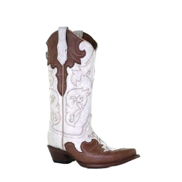 Circle G by Corral Ladies White & Tan Embroidery Snip Toe Boots L5759