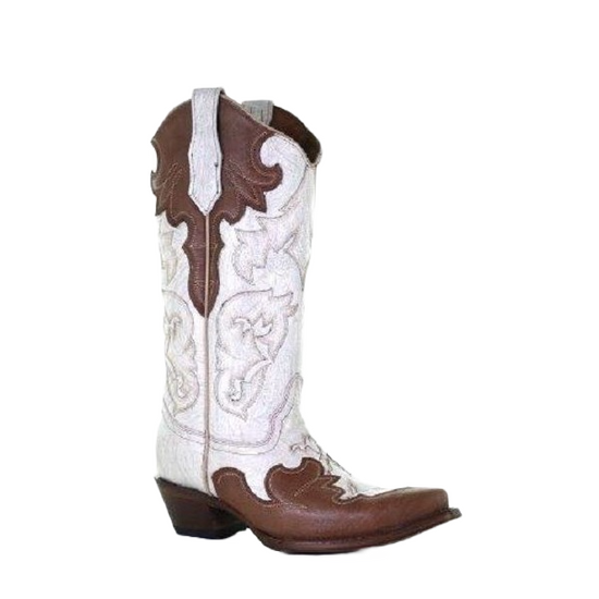 Circle G by Corral Ladies White & Tan Embroidery Snip Toe Boots L5759