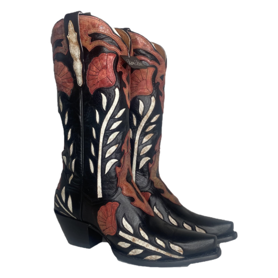 Dan Post® Ladies Alyssia Distressed Floral Black Snip Toe Boots DP4350