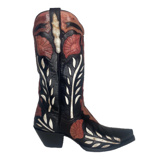 Dan Post® Ladies Alyssia Distressed Floral Black Snip Toe Boots DP4350