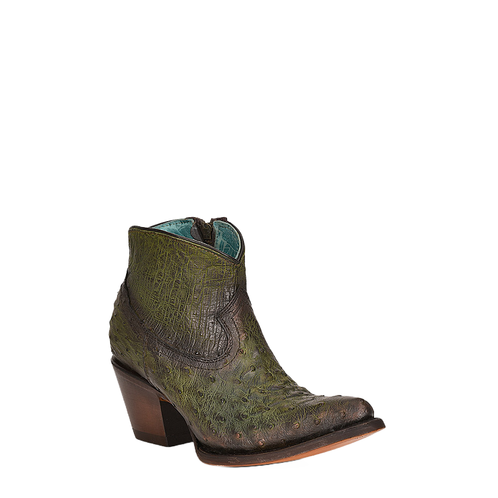 Corral Ladies Ostrich Exotic Olive Green Ankle Boots A4391