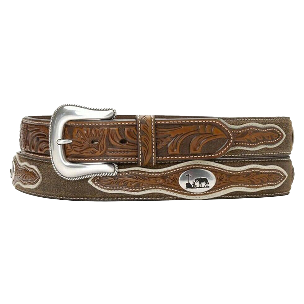 Nocona Men's Cowboy Prayer Concho Tooled Billets Brown Belt N2501208