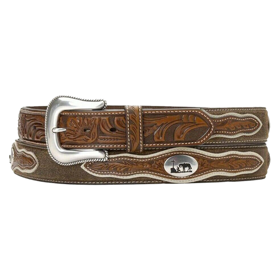 Nocona Men's Cowboy Prayer Concho Tooled Billets Brown Belt N2501208