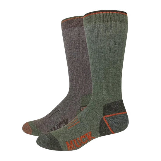 Muck Boot Men's Green & Brown Mid Calf Boot Socks 2/72940-3504 - 2 Pack