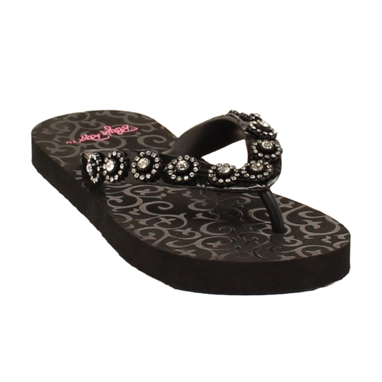 Blazin Rox Ladies Black Studded Diamond Flip Flop Sandals 4119001-5