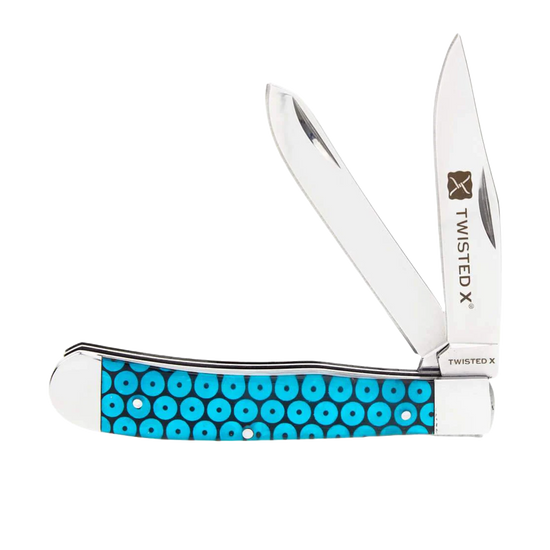 Twisted X Blue Sequin Double Blade Trapper Knife XK411
