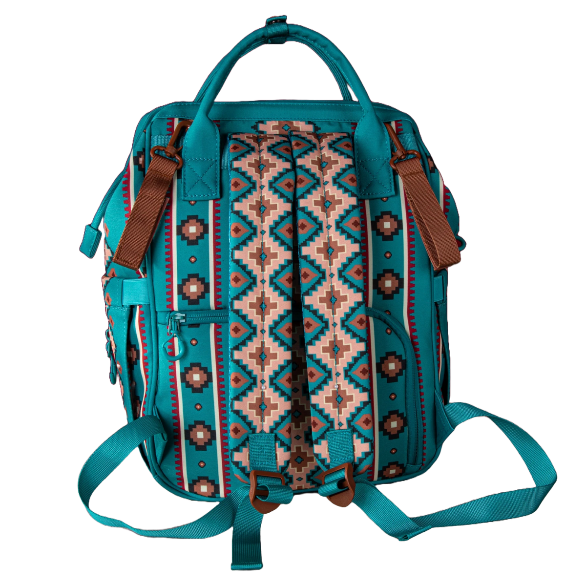 2204 Backpack Purse , Chevron Quilted Vegen Leather Flap Backpack Handwoven Cotton Chevron Mini Backpack: Aqua Blue Vegan  main image 2
