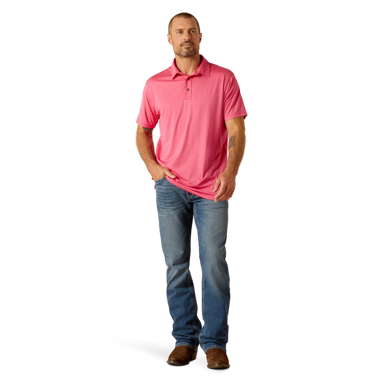 Ariat Men's Charger 2.0 Fitted Pink Pulse Polo Shirt 10051312