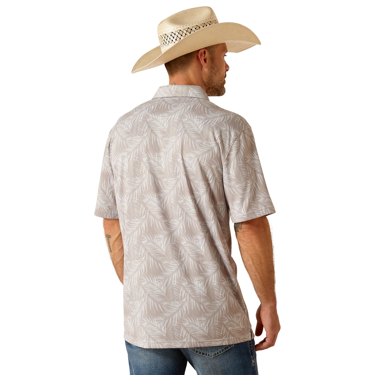 Ariat Men's Palm Printed Light Grey Polo Shirt 10051315