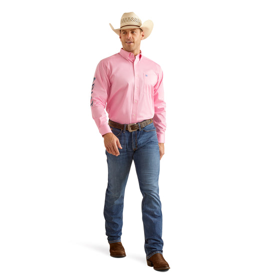 Ariat Men's Team Logo Twill Classic Fit Pink Button Down Shirt 10051336
