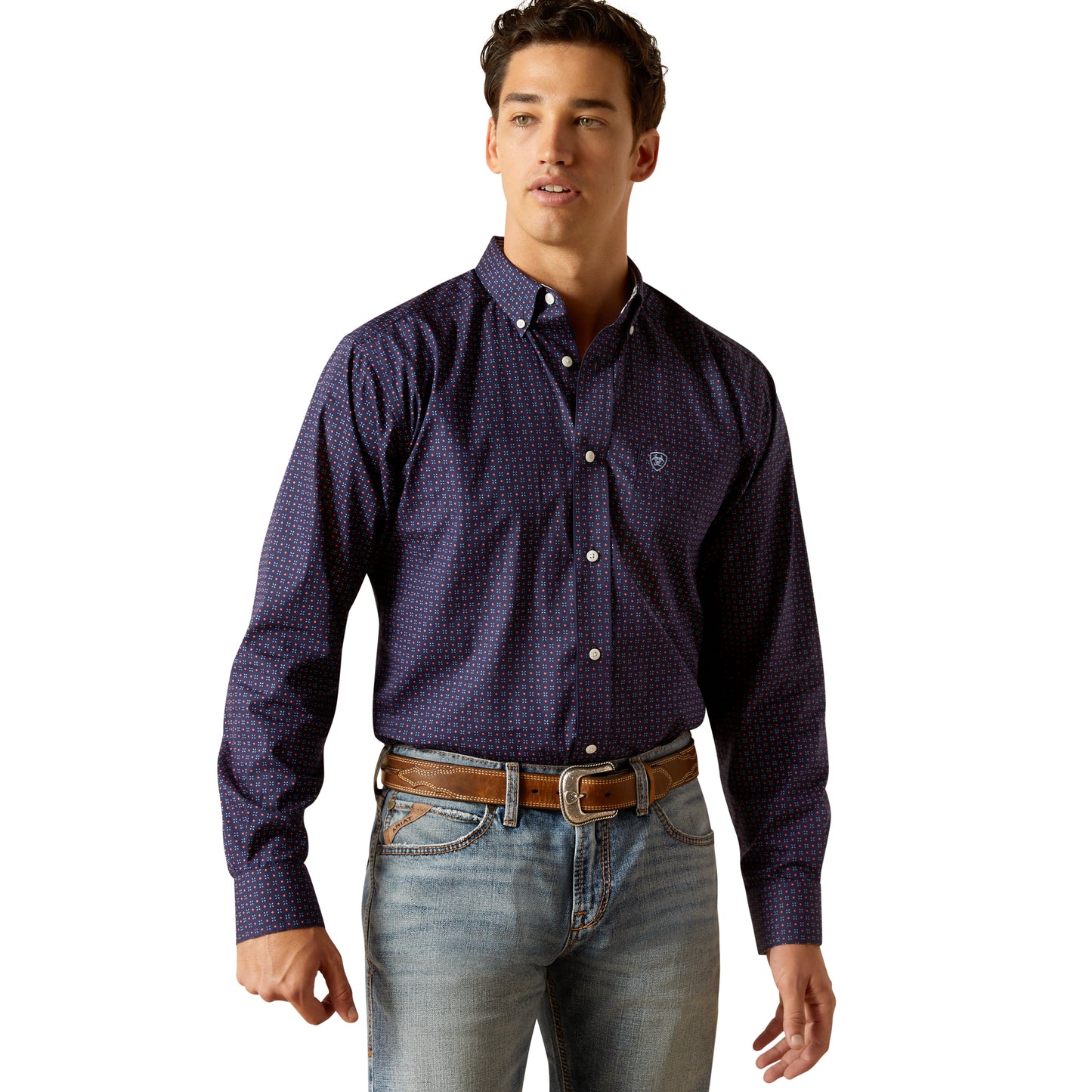 Ariat Men's Wrinkle Free Pea Coat Blue Classic Button Down Shirt 10051484