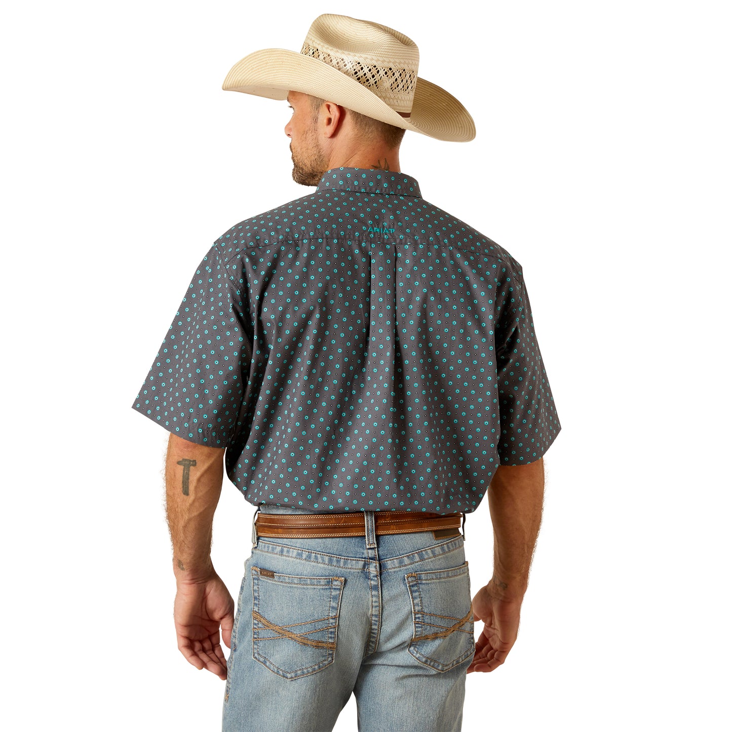 Ariat Men's Johnnie Grey & Turquoise Button Down Shirt 10051528