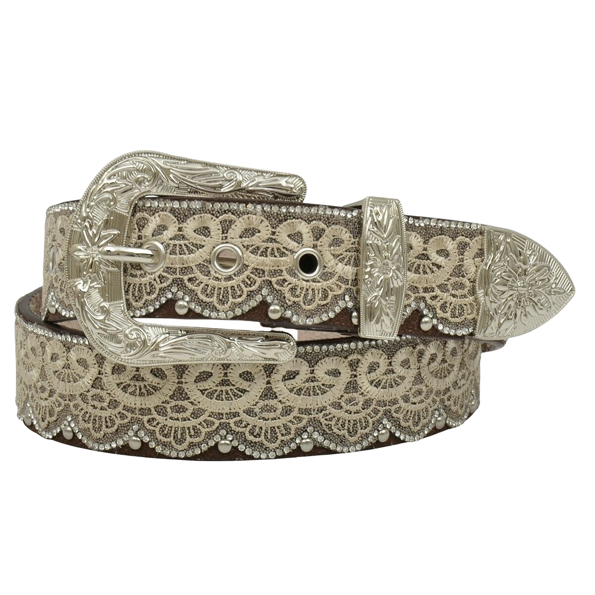 Angel Ranch by 3D Ladies Lacy Brown & Crystal Leather Belt DA3650
