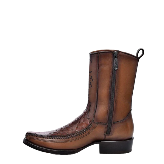 Cuadra Men's Ostrich Leather Moroni Chestnut Brown Western Boot CU804