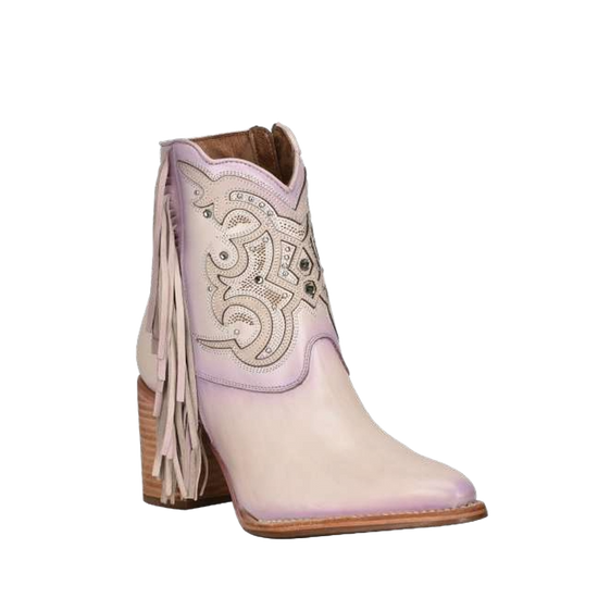 Cuadra Ladies Lilac Overlay & Studs With Fringe Pointed Toe Booties CU708