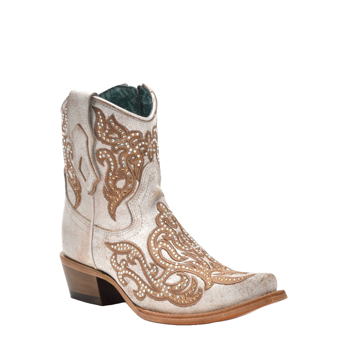 Corral Ladies Distressed Embroidery WhiteHoney Zipper Ankle Boots C41