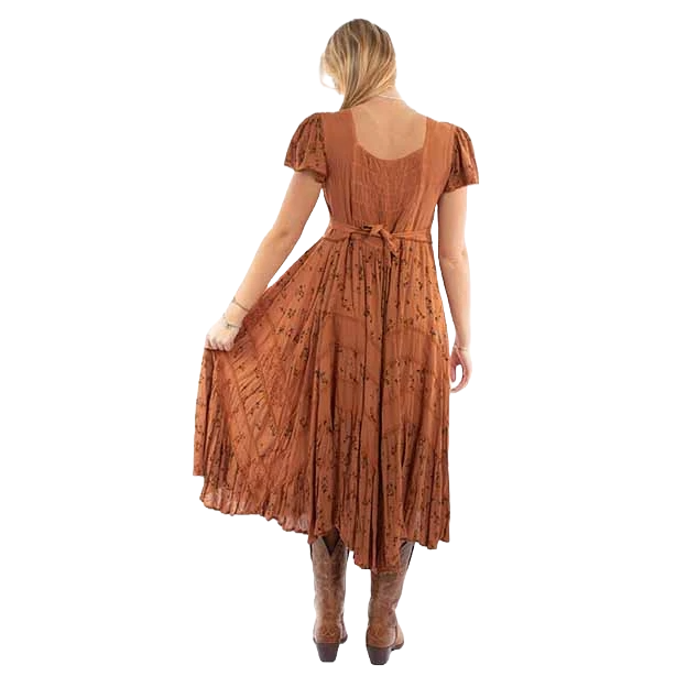midi western dress Scully Western Dress Womens Short Sleeve Cap Embroidered Sand