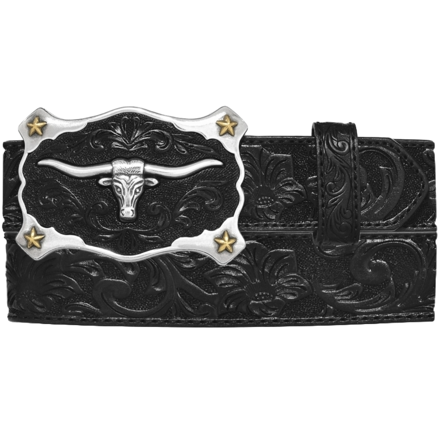 Justin Men's Classic Longhorn Buckle Black Leather Belt C11193