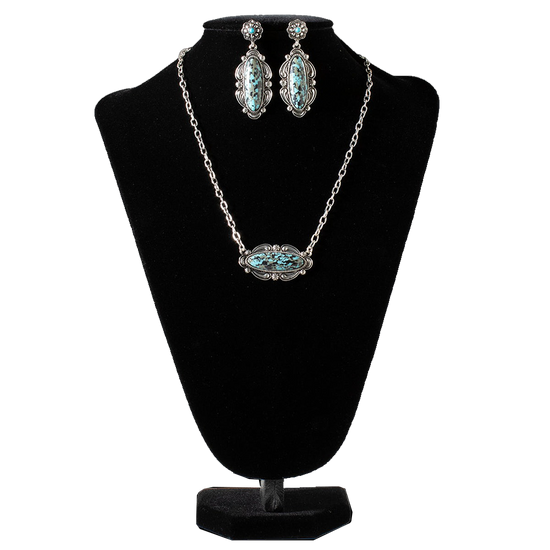 Blazin Roxx Ladies Oblong Marble Blue Bead Jewelry Set 3056088