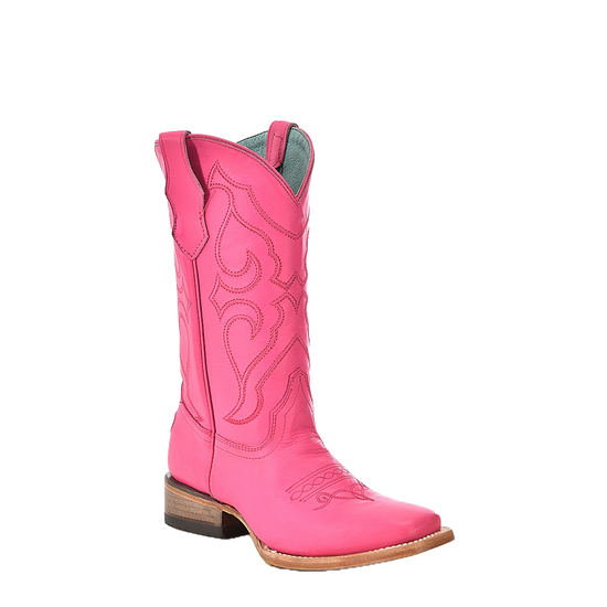 Corral Girl's Embroidery Square Toe Fuchsia Leather Boots T0166