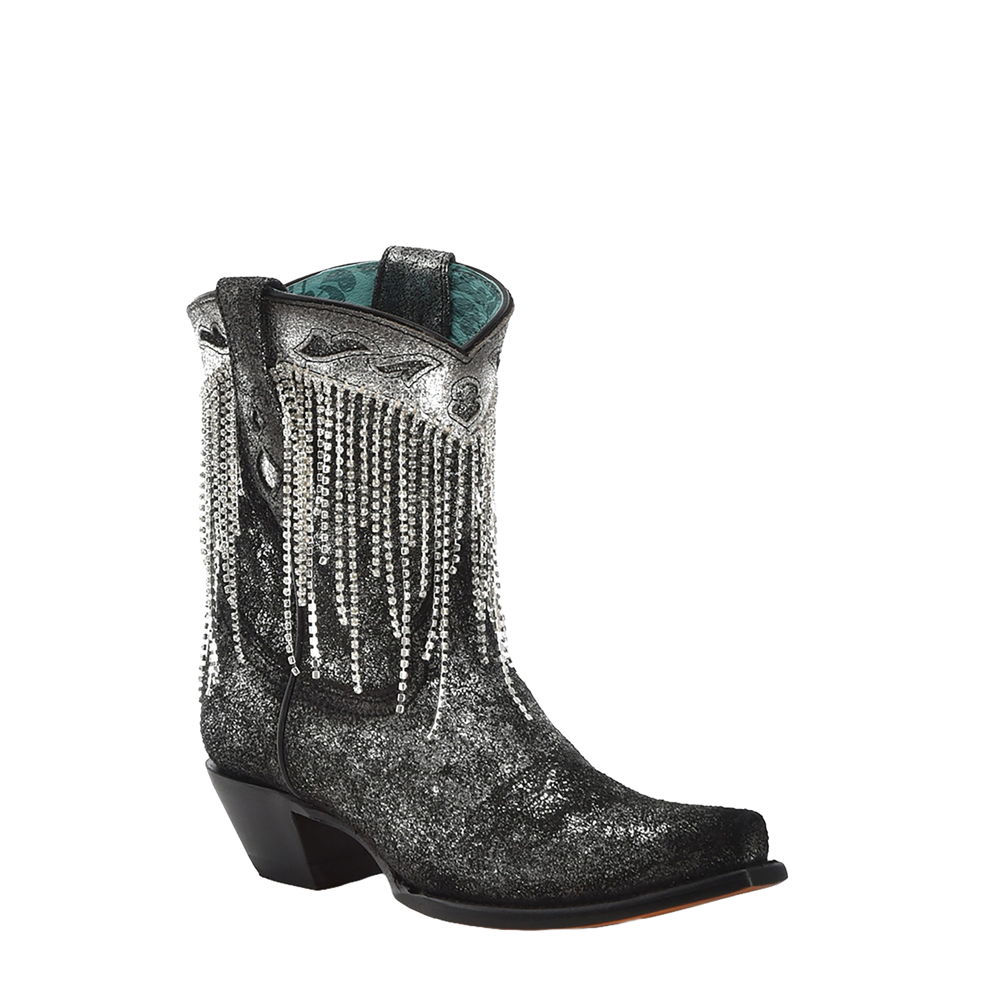 Corral Ladies Old Silver Overlay & Crystal Fringe Ankle Boots Z5252