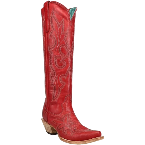 Corral Ladies Red Embroidered Snip Toe Zipper Western Boots A4465
