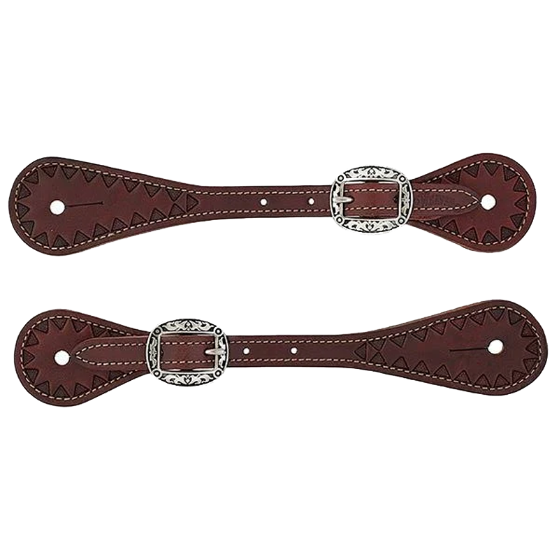 Weaver Youth Triangle Tooled Chestnut Spur Straps