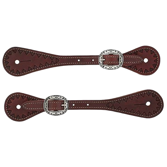 Weaver Youth Triangle Tooled Chestnut Spur Straps