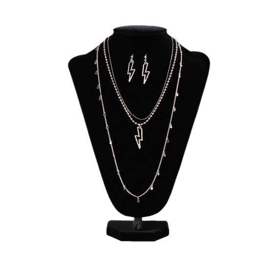 Blazin Roxx Ladies Lightning Bolt Silver Necklace and Earring Set 3055336