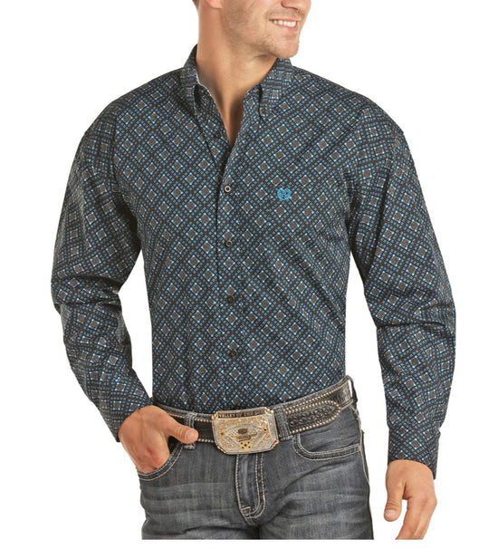 Panhandle Men's Poplin Print Long Sleeve Button Down Shirt 36D3237