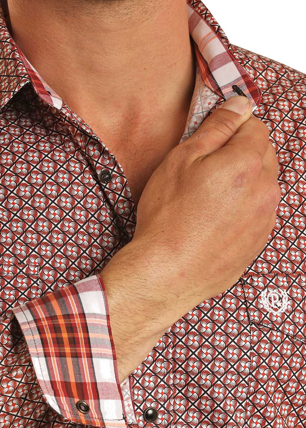 Panhandle Select Men's Poplin Print Long Sleeve Red Shirt 36D5015