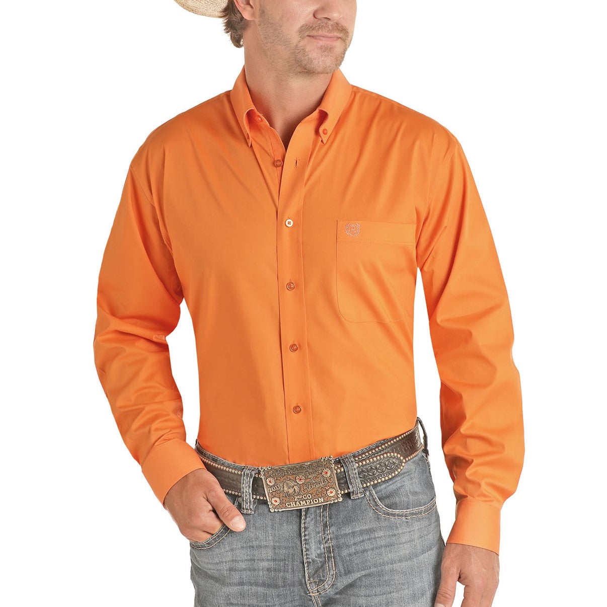 Panhandle Men's Solid Stretch Orange Button Down Shirt 36D8041-93