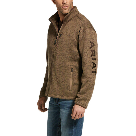 Ariat® Men's Caldwell Logo Fossil Brown Zip-Up Sweater Jacket 10033022