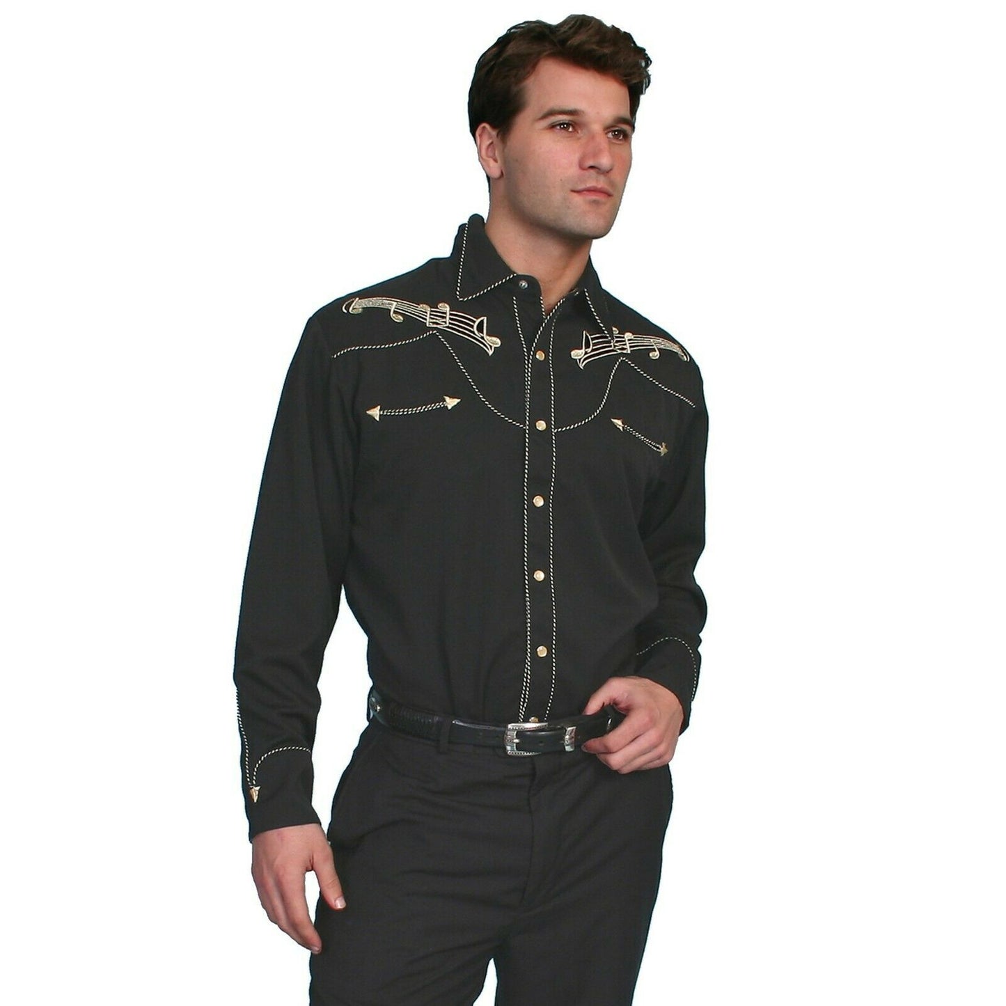 Scully Men's Gold Embroidery Notes Shirts P-627-BLK