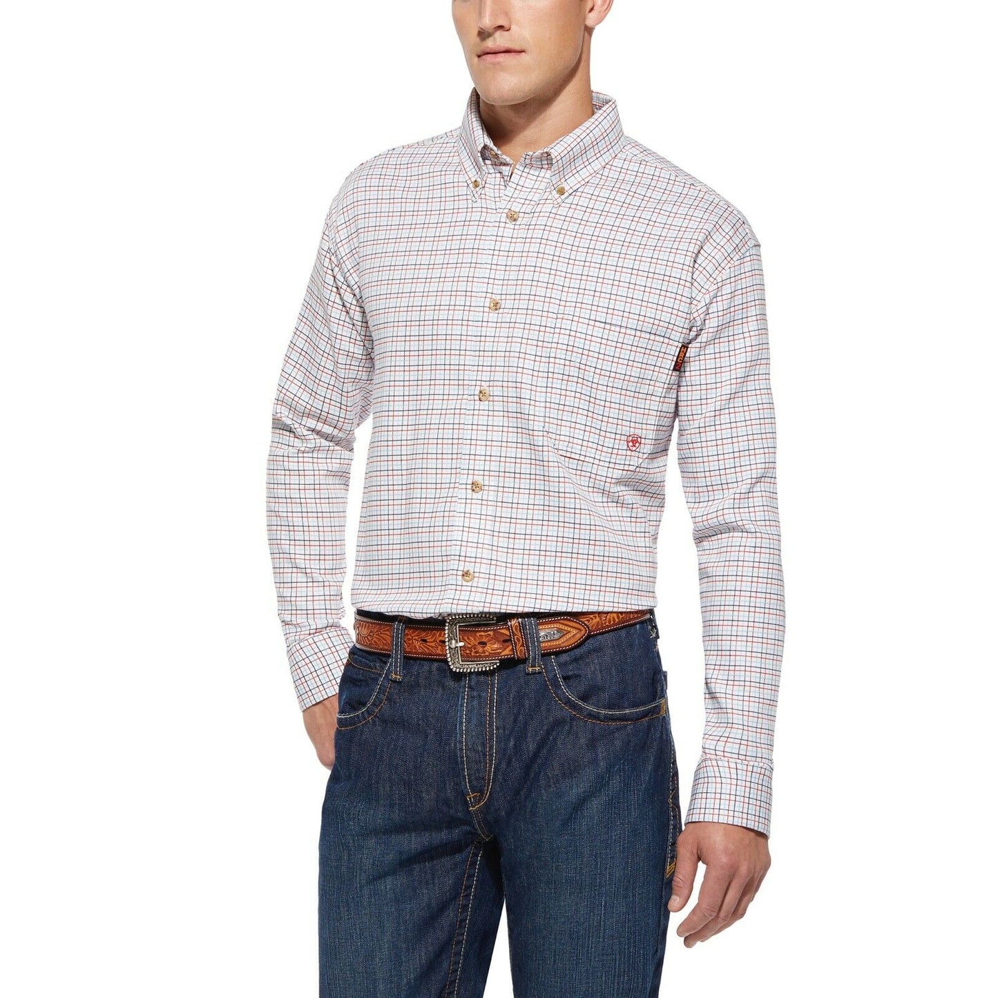 Ariat® Men's FR Gauge White Checks Button Front Work Shirt 10014857