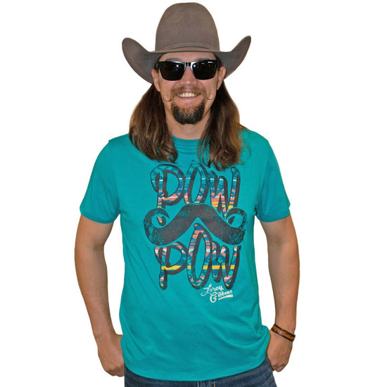 Panhandle Men's Blue Pow Pow Mustache Graphic T-Shirt P9-2037