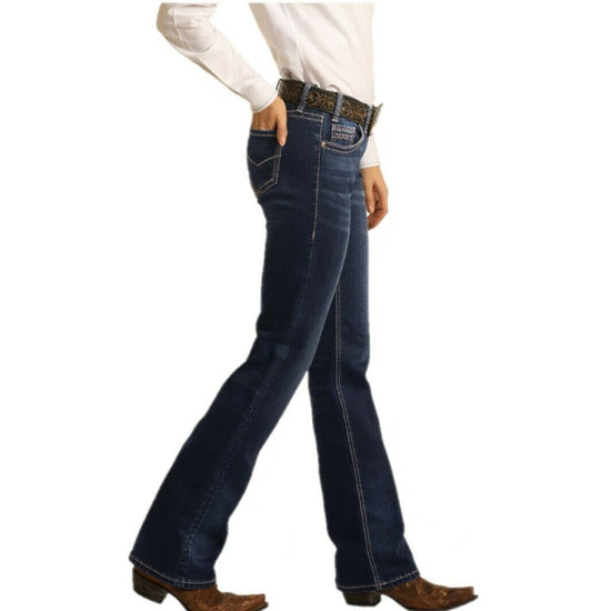 Rock & Roll Denim Ladies Riding Boot Cut Denim Jeans W7-4166