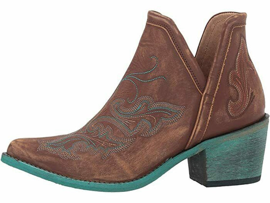 Circle G by Corral Ladies Cognac Brown & Turquoise Embroidery Booties Q0099