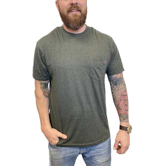 Justin Men's Pocket Short Sleeve Olive Heather Work T-Shirt J-1459-OLV