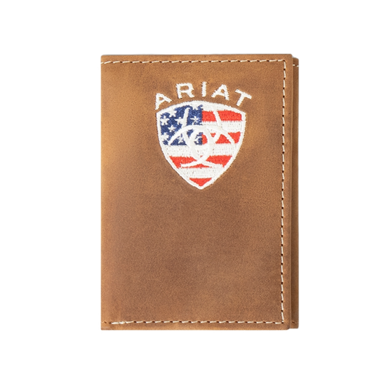 Ariat American Flag Embroidered Aged Bark Trifold Wallet A35548217