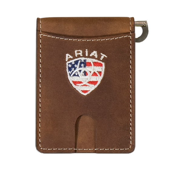 Ariat American Flag Logo Aged Bark Money Clip Wallet A35550217